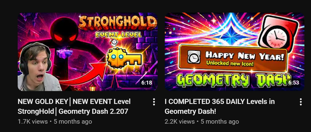 Examples of rare icons used in Geometry Dash thumbnails